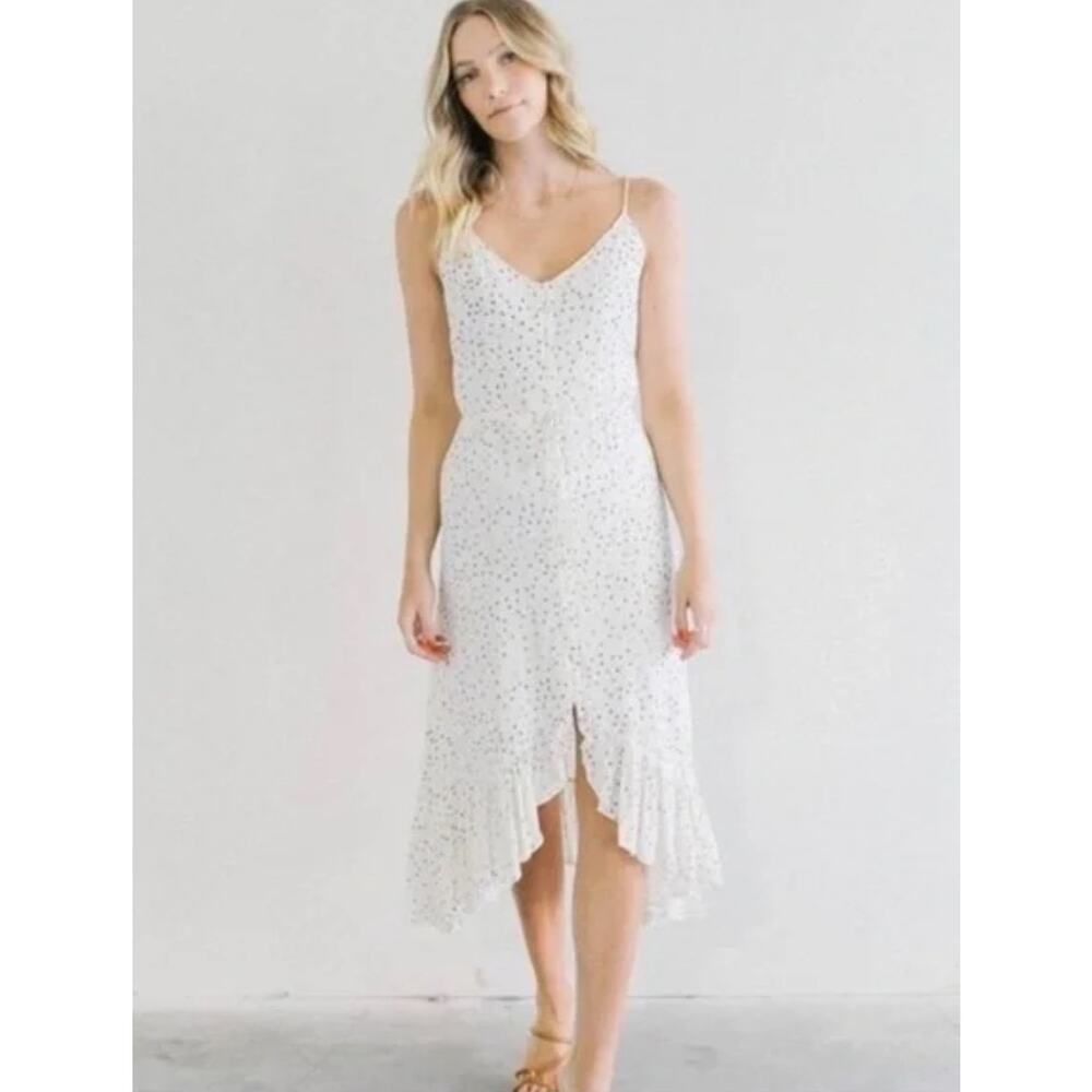 Rails Frida Ivory Speckled Ruffled Hem Dress‎ Size Large